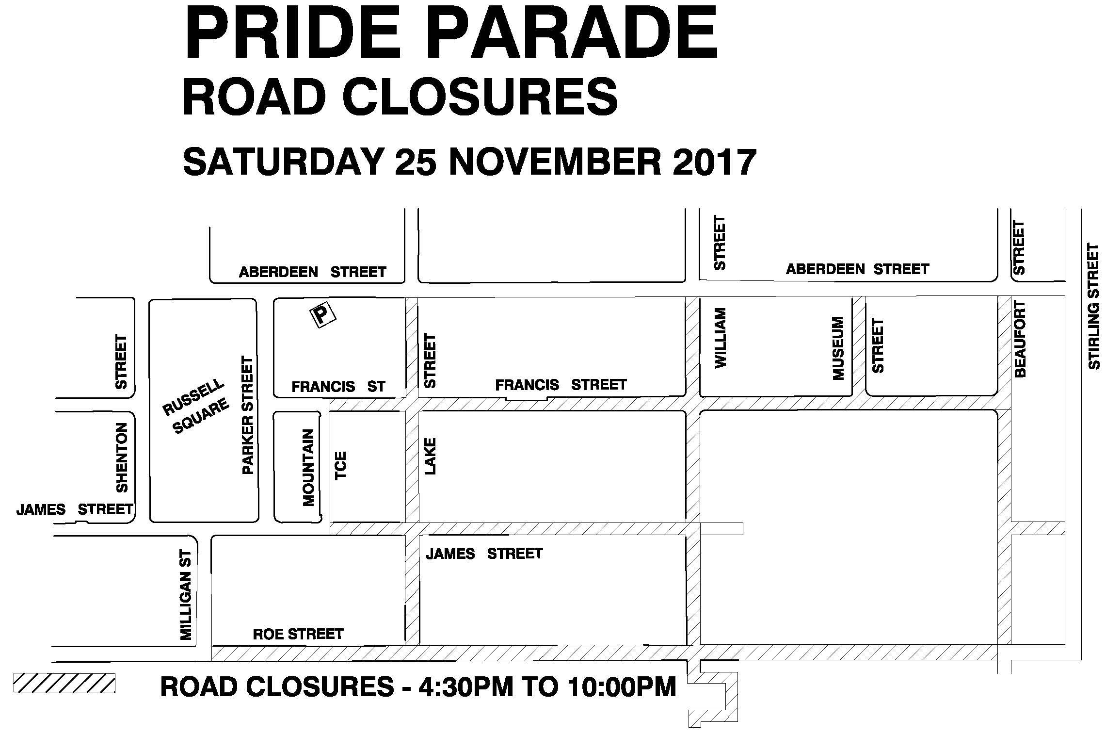 Pride Parade Road Closure Map